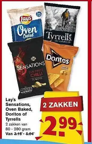 Hoogvliet Lay's sensations, oven baked, doritos of tyrrells aanbieding