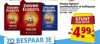 Hoogvliet Douwe egberts snelfilterkoffie of koffiepads aanbieding