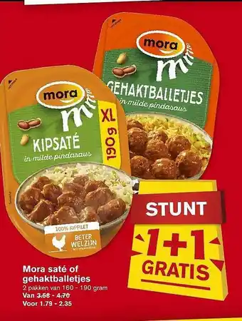 Hoogvliet Mora saté of gehaktballetjes aanbieding