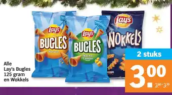 Albert Heijn Alle lay's bugles 125 gram en wokkels aanbieding