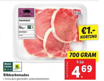 Lidl Ribkarbonades 700g aanbieding