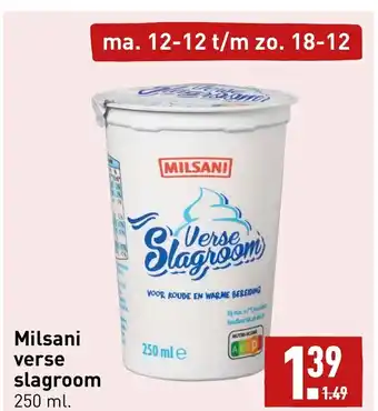 ALDI Milsani verse slagroom 250ml aanbieding