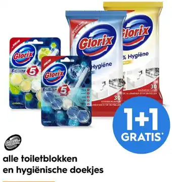 Blokker Glorix Toiletblokken en hygienische doekjes 1+1 aanbieding