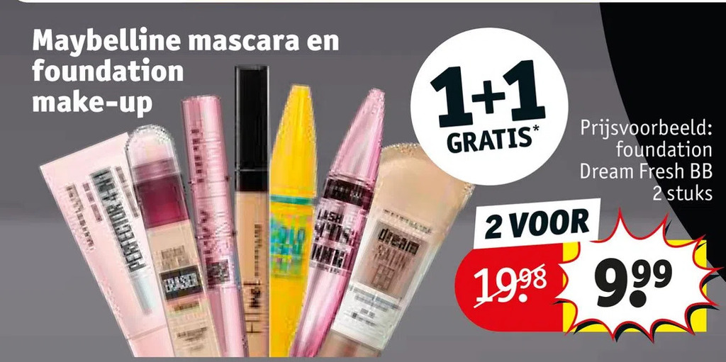 Maybelline mascara en foundation makeup aanbieding bij Kruidvat
