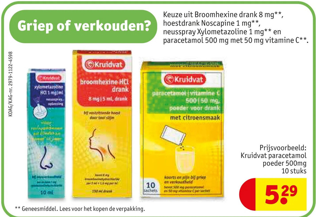 Kruidvat paracetamol poeder 500mg 10 stuks aanbieding bij Kruidvat