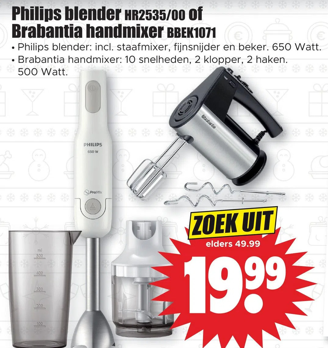 Philips blender hr2535/00 of brabantia handmixer bbek1071 aanbieding