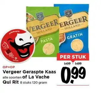 Vomar Voordeelmarkt Vergeer Geraspte Kaas Of La Vache Qui Rit 120 Gram aanbieding