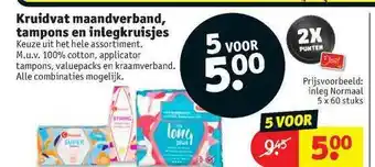 Kruidvat Kruidvat Maandverband, Tampons En Inlegkruisjes aanbieding