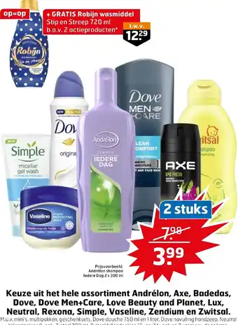 Trekpleister Keuze uit hele assortiment Andrelon, Axe, Badedas, Dove, Dove Men+Care, Love Beauty and Planet, Lux, Neutral, Rexona, Simple, aanbieding