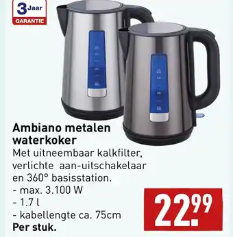 ALDI Ambiano metalen waterkoker aanbieding