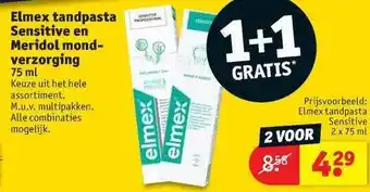 Kruidvat Elmex Tandpasta Sensitive En Meridol Mondverzorging 1+1 Gratis 2x75 Ml aanbieding