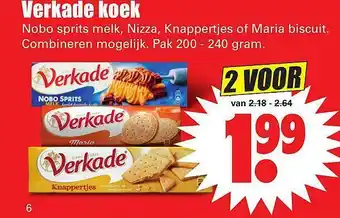 Dirk Verkade Koek Nobo Sprits Melk, Nizza, Knappertjes Of Maria Biscuit 240 Gram aanbieding