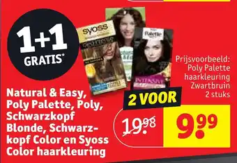 Kruidvat Natural & Easy, Poly Palette, Poly, Schwarzkopf Blonde, Schwarzkopf Color en Syoss Color haarkleuring 1+1 gratis aanbieding