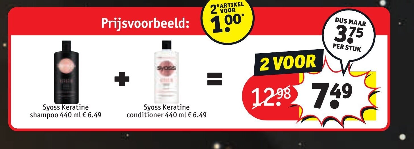 Syoss Keratine shampoo 440 ml + Syoss Keratine conditioner 440 ml aanbieding bij Kruidvat