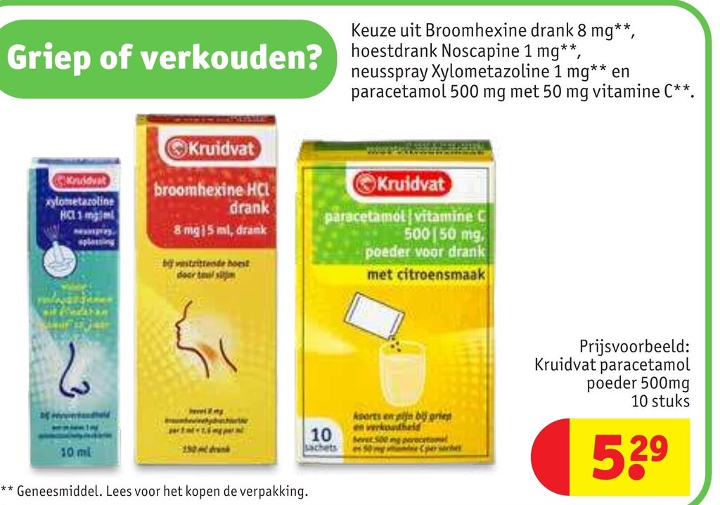Keuze uit Broomhexine drank 8 mg** hoestdrank Noscapine 1 mg