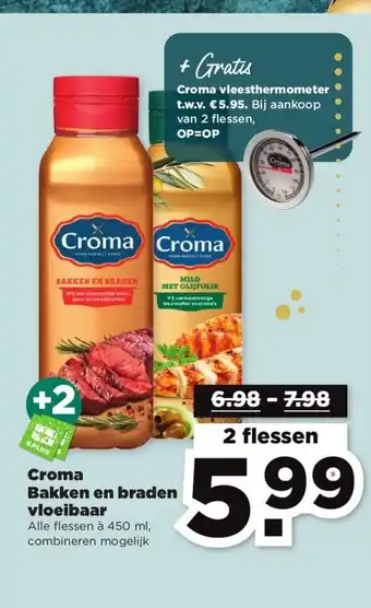 PLUS Croma Bakken en braden vloeibaar alle flessen a 450ml 2 flessen aanbieding