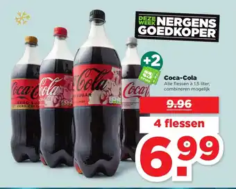 PLUS Coca-Cola Alle  flessen a 1,5 Liter 4 flessen aanbieding