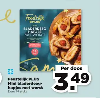 PLUS Feestelijk Plus Mini bladerdeeg-hapjes met worst Doos 14 stuks Per doos aanbieding