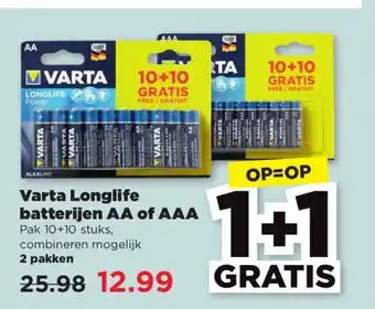 PLUS Varta Longlife Batterijen AA of AAA Pak 10+10 stuks 2 pakken aanbieding