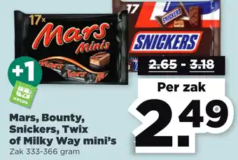 PLUS Mars, bounty, snickers, twix of milky way mini's aanbieding