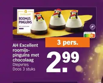 Albert Heijn AH Excellent Roomijs Pinguins met Chocolaag Diepvries Doos 3 Stuks aanbieding