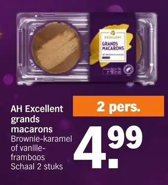 Albert Heijn AH Excellent Grands Macarons Brownie-Karamel of Vanille Framboos Schaal 2 Stuks aanbieding