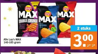 Albert Heijn Alle Lay's Max 140-185gram 2 Stuks aanbieding