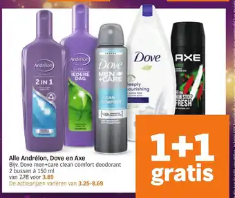 Albert Heijn Alle Andrelon, Dove en Axe 1+1 Gratis aanbieding