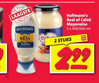 Nettorama Hellmann's Real of Calve Mayonaise 2 x 430/650 ml aanbieding