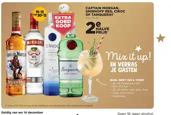 Jumbo Captain Morgan, Smirnoff Red, Ciroc Of Tanqueray fles 700 ml aanbieding