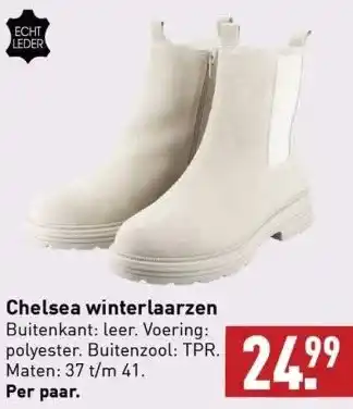 ALDI Chelsea winterlaarzen buitenkant: leer. voering: polyester. buitenzool: tpr. maten: 37 t/m 41. per paar. aanbieding