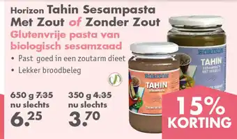 Gezond & Wel Horizon tahin sesampasta met zout of zonder zout aanbieding