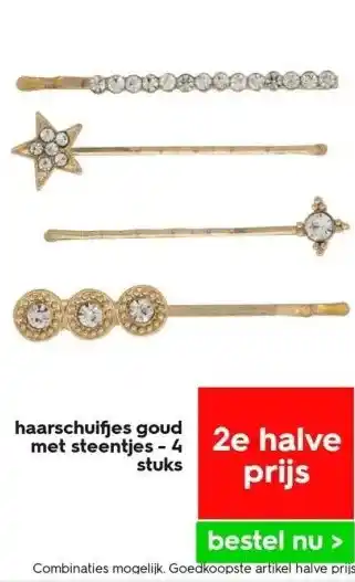 HEMA Haarschuifjes goud met steentjes - 4 stuks aanbieding