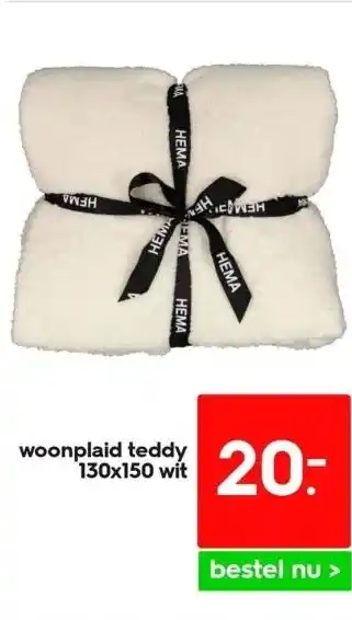 HEMA Woonplaid teddy 130x150 wit aanbieding