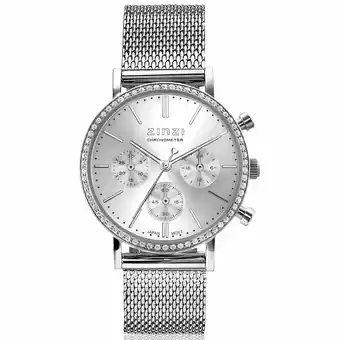 Zinzi Zinzi horloge chronograph 36mm stopwatch zilverkleurige wijzerplaat, stalen kast met crystals, stalen mesh band 18mm ziw1602 aanbieding