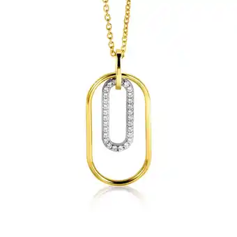 Zinzi Zinzi gold plated zilveren ovale hanger 32mm bezet met witte zirconia's zih2329 aanbieding