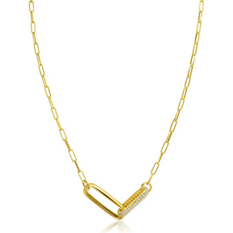 Zinzi Zinzi gold plated zilveren schakel ketting 45cm met 2 grote ovale schakels, bezet met witte zirconia zic2371y aanbieding
