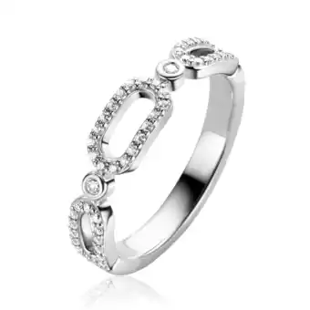 Zinzi Zinzi zilveren ring met drie trendy ovale schakels, schitterend bezet met witte zirconia's zir2398 aanbieding