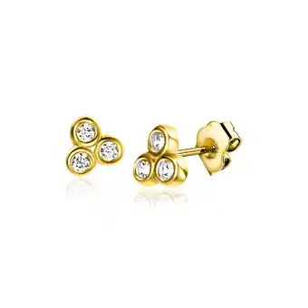 Zinzi 3mm zinzi gold 14 krt gouden oorknoppen met drie witte zirconia's in driehoekvorm gezet zgo412 aanbieding
