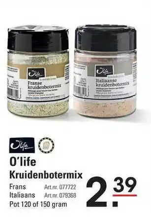 Sligro O'life kruidenbotermix aanbieding