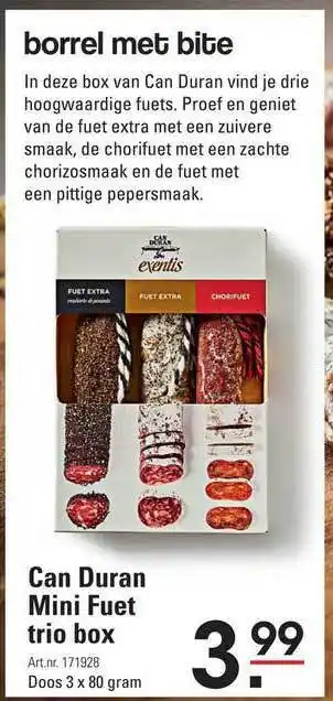 Sligro Can duran mini fuet trio box aanbieding