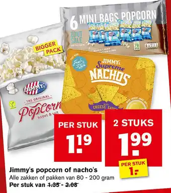 Hoogvliet Jimmy's popcorn of nacho's aanbieding