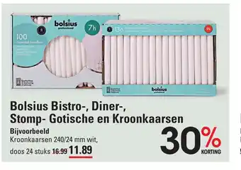 Sligro Bolsius Bistro-, Diner-, Stomp- Gotische en Kroonkaarsen aanbieding