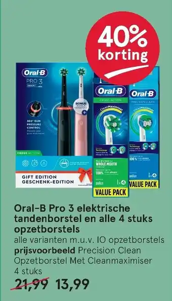 Etos Oral-b Pro 3 elektrische tandenborstel en alle 4 stuks opzetborstels aanbieding