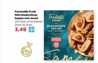 PLUS Feestelijk plus mini bladerdeeghapjes met worst aanbieding