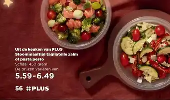 PLUS Uit de keuken van plus stoommaaltijd tagliatelle zalm of pasta pesto aanbieding