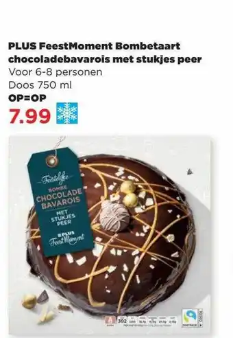 PLUS Plus feestmoment bombetaart chocoladebavarois met stukjes peer aanbieding