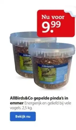 Boerenbond Allbirds&co gepelde pinda's in emmer energierijk en geliefd bij vele vogels. 2,5 kg. aanbieding