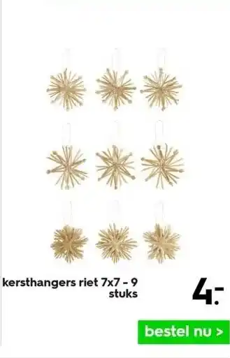 HEMA Kersthangers riet 7x7 - 9 stuks aanbieding