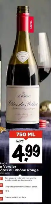 Vomar Voordeelmarkt Le verdier côtes du rhône rouge aanbieding